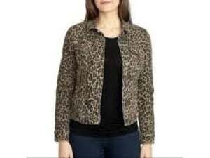 Nine West Sarah Leopard Print Denim Jacket, Size Medium